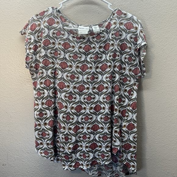 Rachel Zoe Womens M 100% Linen Floral Top Short Sleeve Knit Shirt Boho Colorful - Picture 1 of 3